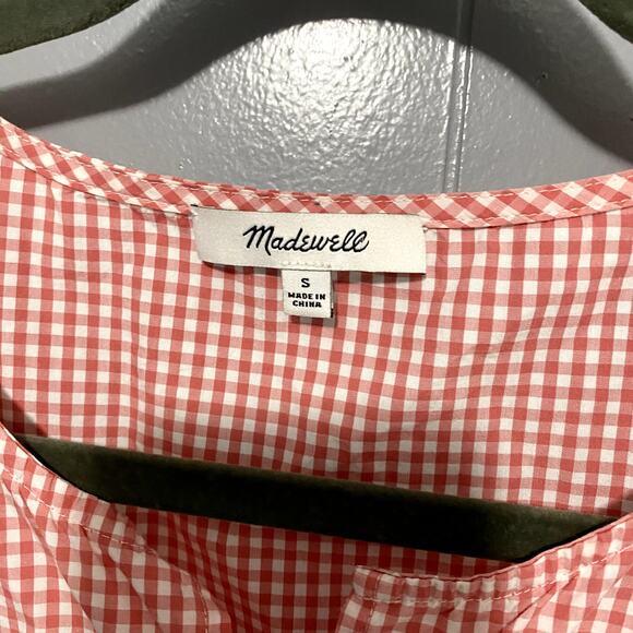Madewell Red Embroidered Gingham Scalloped Hem Preppy Cottagecore Tank Top S - Picture 5 of 8